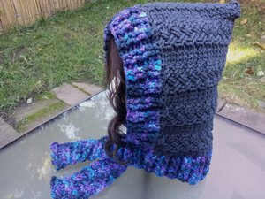 INSTRUCTIONS ONLY - Crochet your own warm Braided Cables Hood With Tie Scarf pattern download .pdf file
