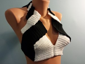 INSTRUCTIONS ONLY - Crochet your own Black and White Cotton Halter Bikini Top Beach Festival Burning Man Pattern Download