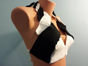 INSTRUCTIONS ONLY - Crochet your own Black and White Cotton Halter Bikini Top Beach Festival Burning Man Pattern Download