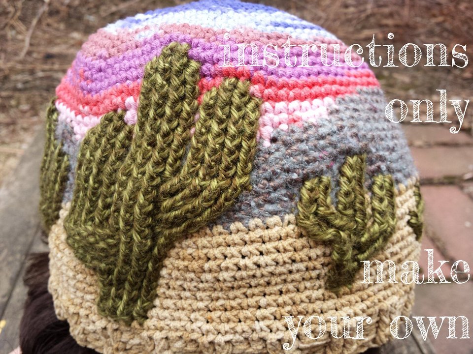 INSTRUCTIONS ONLY - Crochet your own Southwest Desert Sunset Scene Hat Cables Tapestry Intarsia Fair Isle Cabled Pattern Download