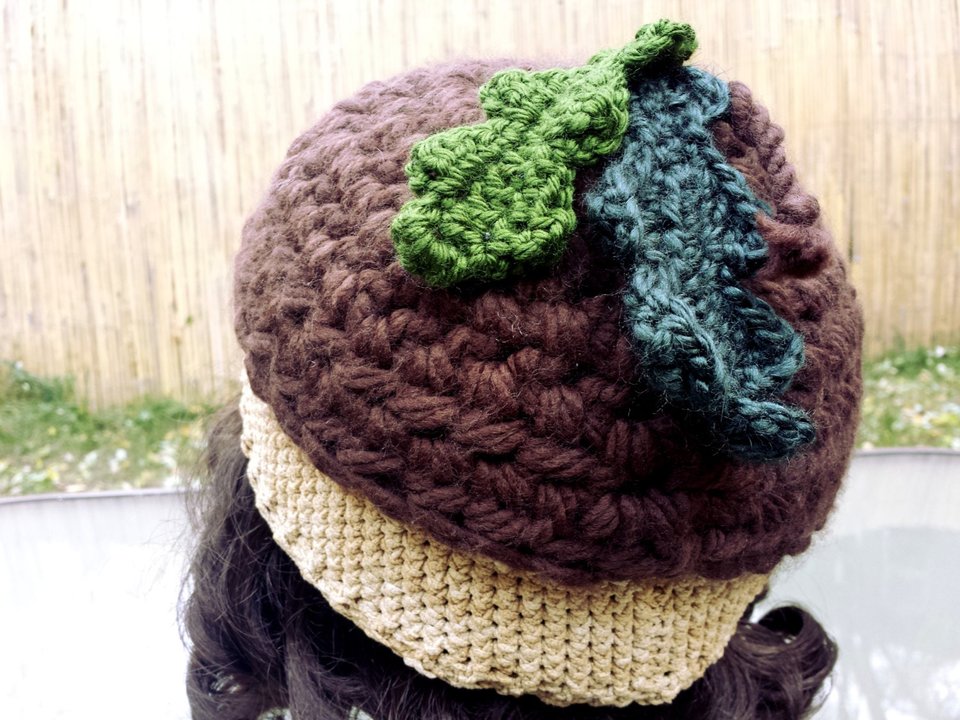 INSTRUCTIONS ONLY - Crochet your own Acorn Hat with Leaves for Adult Size Forest Pixie Elf Nature Lover Pattern Download