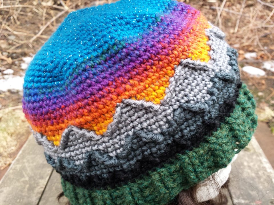 INSTRUCTIONS ONLY - Crochet your own Mountain Sunset Scene Scenic Beanie Hat Cabled Cables Pattern Download