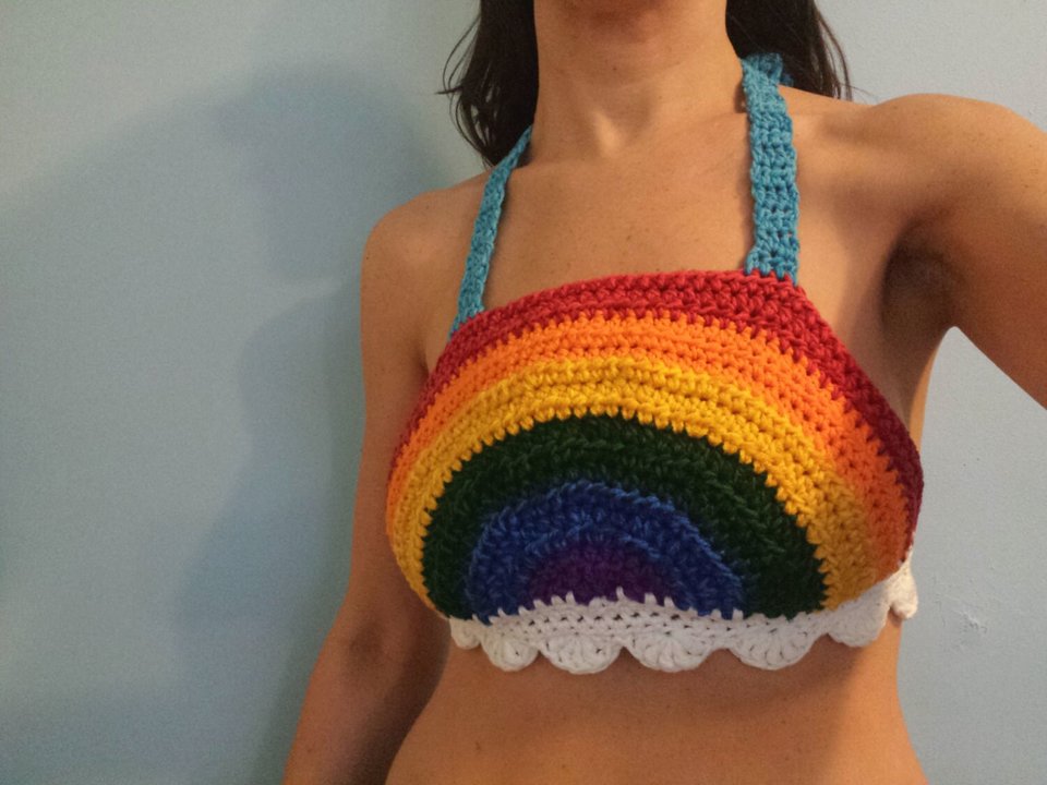 INSTRUCTIONS ONLY - Crochet your own Rainbow With Clouds Fun Cute Sexy Bikini Halter Top Pattern Download