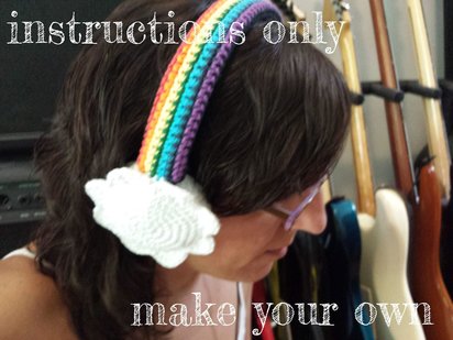 INSTRUCTIONS ONLY - Crochet your own Rainbow With Clouds Cotton Headphones Cover Dj Cozy Pattern Download