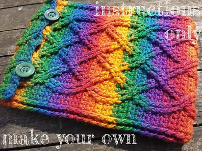 INSTRUCTIONS ONLY - Crochet your own Cables Rainbow iPad Cover Sleeve cabled button case pouch .pdf file Pattern Download