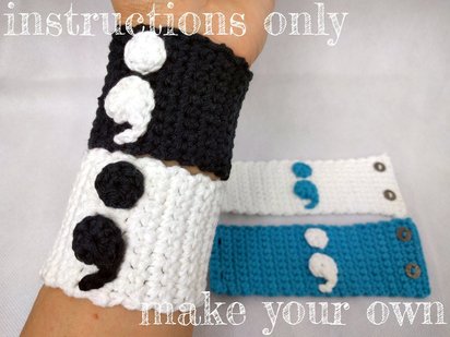 INSTRUCTIONS ONLY - Crochet your own Semicolon cotton Cuff Bracelet .pdf file Pattern Download