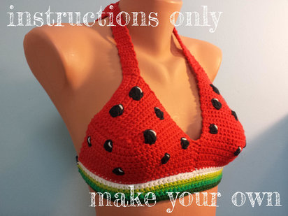 INSTRUCTIONS ONLY - Crochet your own Juicy Melons Watermelon Cotton Halter Sexy Bikini Top Summer Beach Pool Party Festival Pattern Download