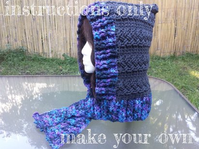 INSTRUCTIONS ONLY - Crochet your own warm Braided Cables Hood With Tie Scarf pattern download .pdf file