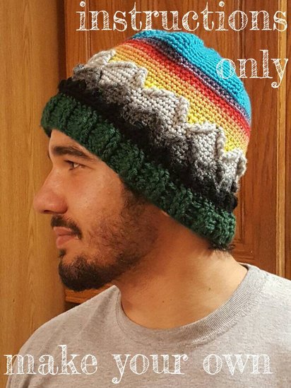 INSTRUCTIONS ONLY - Crochet your own Mountain Sunset Scene Scenic Beanie Hat Cabled Cables Pattern Download