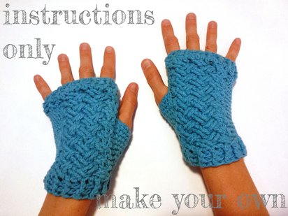 INSTRUCTIONS ONLY - Crochet your own Braided Woven Cables Cotton Fingerless Armwarmers Gloves Wristwarmers Mitts Pattern Download