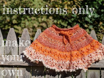 INSTRUCTIONS ONLY - Knit Your Own Eliana Loves Orange Knit Lace Eyelets Easy Adjustable Drawstring Skirt for Toddler Child Young Girl